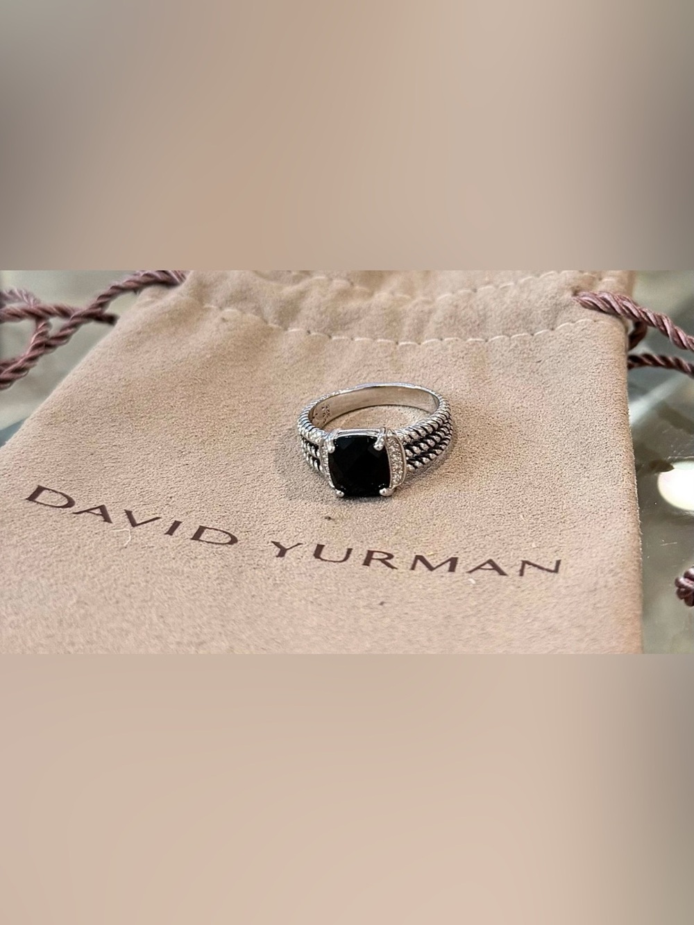 David Yurman Sterling Silver Black Onyx & Diamond Wheaton Ring Size 7.5
